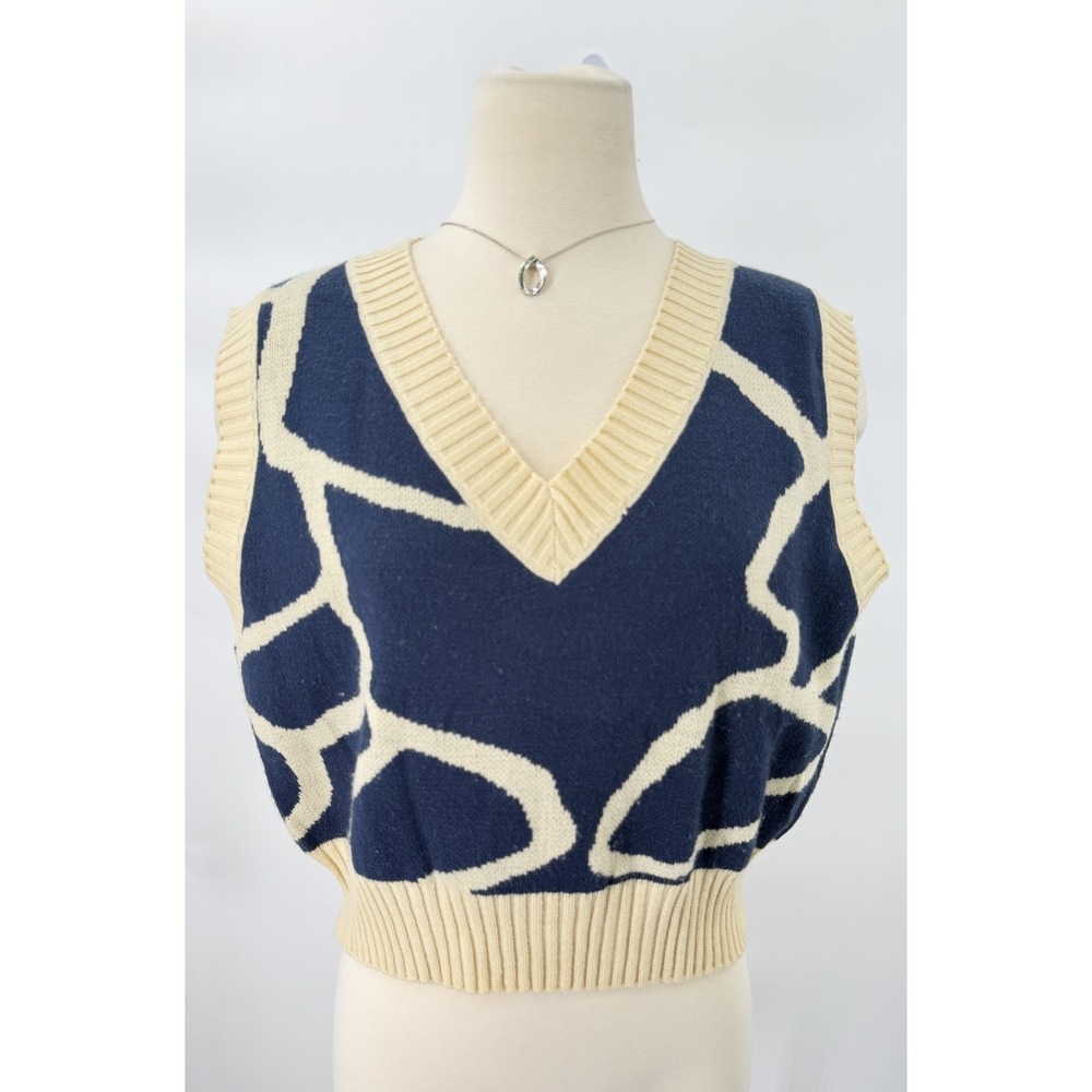 Dazy Sweater Vest Womens S Blue Geometric Abstract V-Neck Knit Sleeveless